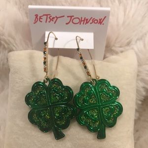 Betsey Johnson Four Leaf Clover Drop Earrings